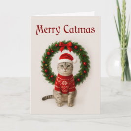 Chagrijnige Kat Vouw Kerstkaart Kaart