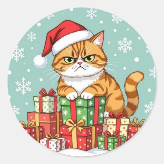 Chagrijnige Kerst Ronde Sticker (Voorkant)