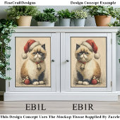 Chagrijnige Kerstkat EB1L Decoupage Tissuepapier