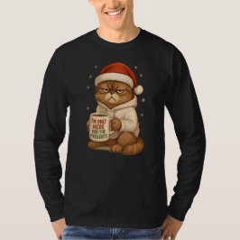 Chagrijnige Kerstkat met Kerstmannenhoed T-shirt