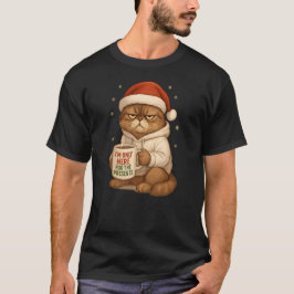 Chagrijnige Kerstkat met Kerstmannenhoed T-shirt