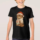 Chagrijnige Kerstkat met Kerstmannenmuts Tri-Blend Shirt (Voorkant)