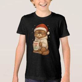 Chagrijnige Kerstkat met Kerstmannenmuts Tri-Blend Shirt