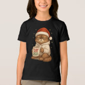 Chagrijnige Kerstkat met Kerstmannenmuts Tri-Blend Shirt (Voorkant)