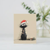 Chagrijnige Kerstkat Mop Briefkaart (Staand voorkant)