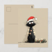 Chagrijnige Kerstkat Mop Briefkaart (Voorkant / Achterkant)