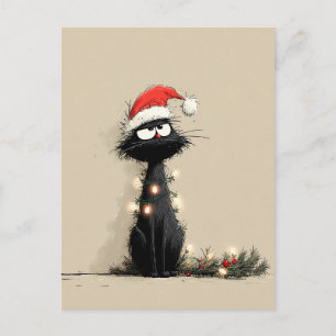 Chagrijnige Kerstkat Mop Briefkaart