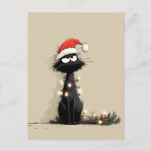 Chagrijnige Kerstkat Mop Briefkaart (Voorkant)