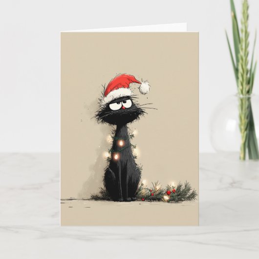 Chagrijnige Kerstkat Mop Kaart (Voorkant)