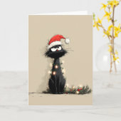 Chagrijnige Kerstkat Mop Kaart (Gele Bloem)