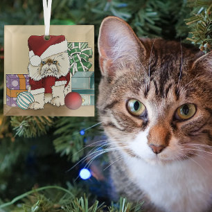 Chagrijnige Kerstkat Santa Grappige Feestdag Glas Ornament