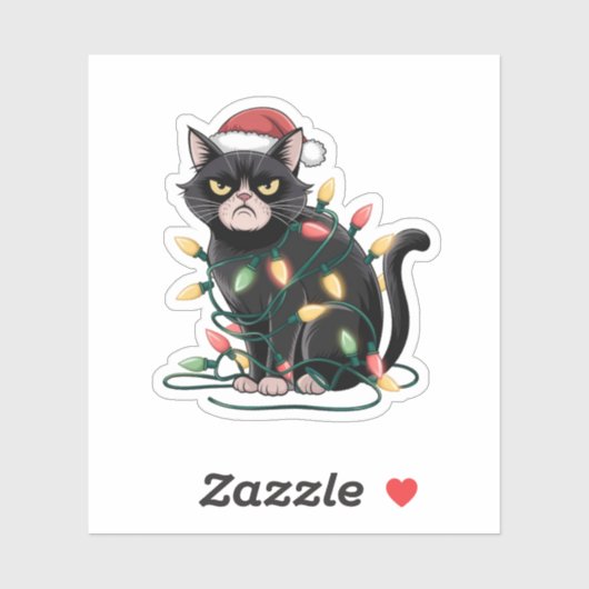 Chagrijnige Kerstkat Sticker (Vel)