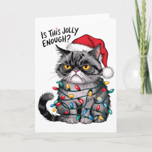 Chagrijnige Kerstkat Vrolijk Genoeg Grappige Feest Kaart