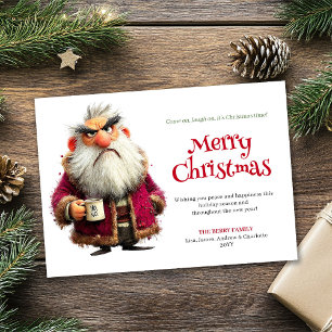 Chagrijnige Kerstman humoristische bewerkbare Kers Feestdagenkaart