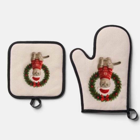 Chagrijnige Kerststemming Ovenwant & Pannenlap Set (Voorkant)