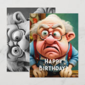 Chagrijnige ongelovige oude man die verjaardag in  briefkaart (Voorkant / Achterkant)