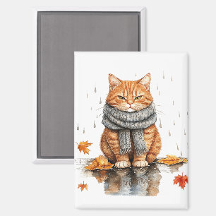 Chagrijnige Oranje Kat in de Regen Magneet