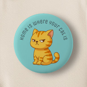 Chagrijnige Oranje Tabby Kat Aangepaste Tekst Groe Ronde Button 5,7 Cm