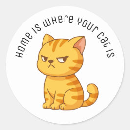Chagrijnige Oranje Tabby Kat Aangepaste Tekst Ronde Sticker