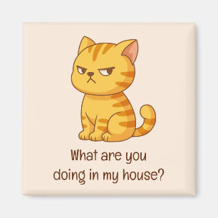 Chagrijnige oranje tabby kat grappige tekst beige magneet