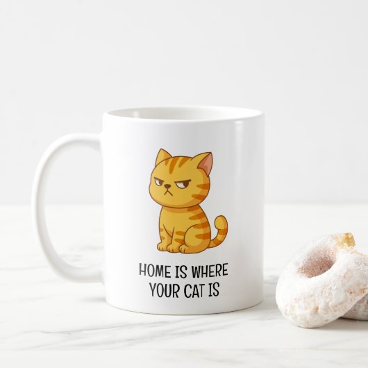 Chagrijnige oranje tabby kat koffiemok (Met donut)
