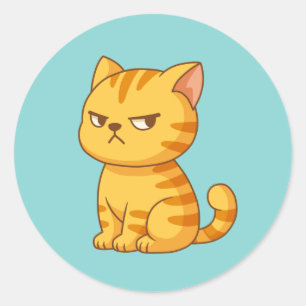 Chagrijnige oranje tabby kat op groen ronde sticker