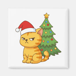 Chagrijnige oranje tabby kat rode kersthoed kerstb magneet