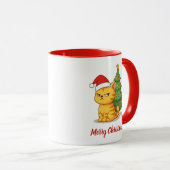 Chagrijnige oranje tabby kat rode kersthoed kerstb mok (Voorkant rechts)