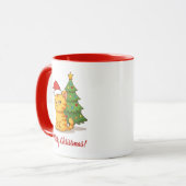 Chagrijnige oranje tabby kat rode kersthoed kerstb mok (Voorkant links)
