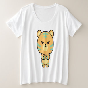 Chagrijnige Oranje Tijger Cute Kawaii Cartoon T-Sh Grote Maat T-shirt