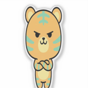 Chagrijnige Oranje Tijger Schattig Kawaii Cartoon Sticker