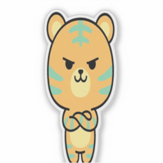 Chagrijnige Oranje Tijger Schattig Kawaii Cartoon Sticker