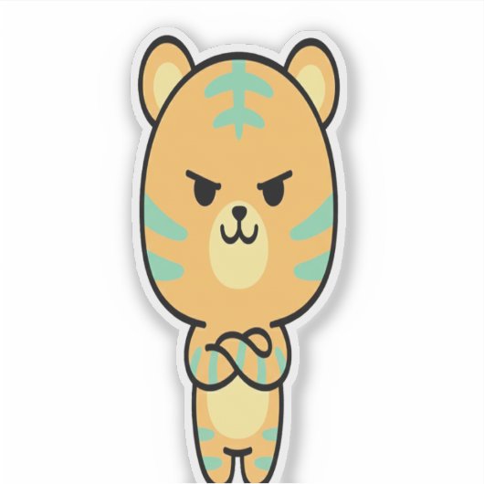 Chagrijnige Oranje Tijger Schattig Kawaii Cartoon Sticker (Voorkant)