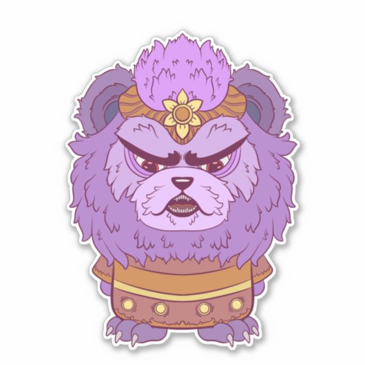 Chagrijnige Paarse Leeuw Sticker (Voorkant)