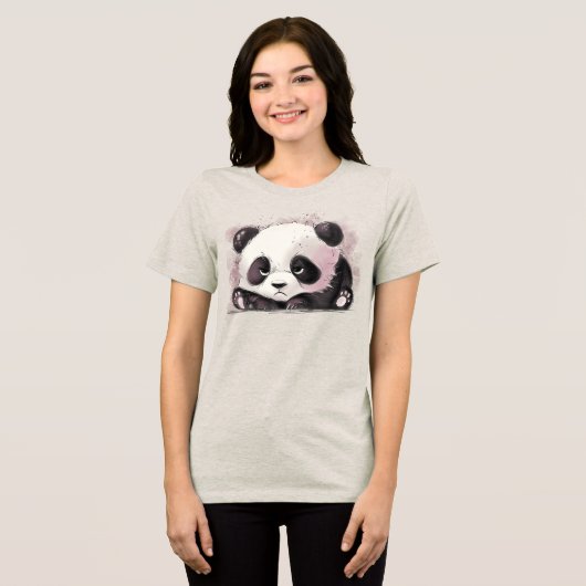 Chagrijnige Panda Tri-Blend Shirt (Voorkant volledig)