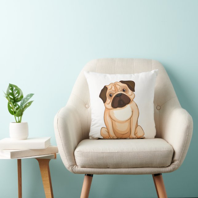 Chagrijnige Pug Cartoon Kussen (Stoel)