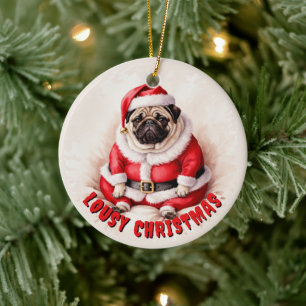 Chagrijnige Pug in Sinterklaas Outfit - Kerstmis 4 Keramisch Ornament
