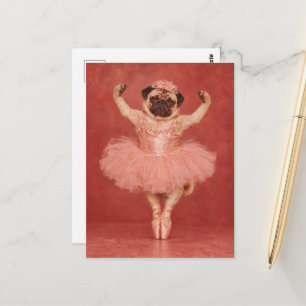 Chagrijnige Puggballerina in een Roze Tutu Briefkaart