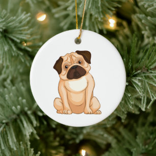 Chagrijnige Pugs Cartoon Keramisch Ornament