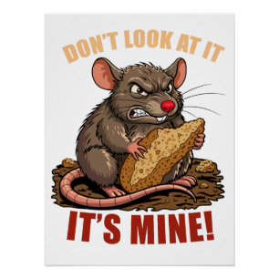 Chagrijnige Rat met Brood Grappige Keuken Poster