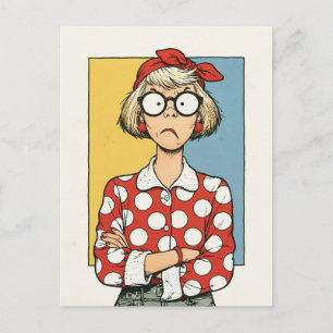 Chagrijnige Retro Vrouw met Stippen Briefkaart