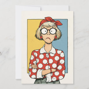 Chagrijnige Retro Vrouw met Stippen Kaart