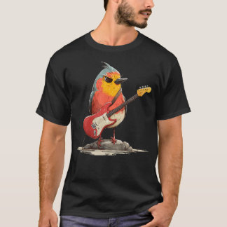 Chagrijnige Robin-vogel met elektrische gitaar voo T-shirt