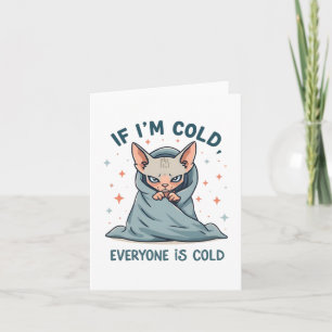 Chagrijnige Sphynx Kat Koude Humor Cartoon Ontwerp Feestdagen Kaart