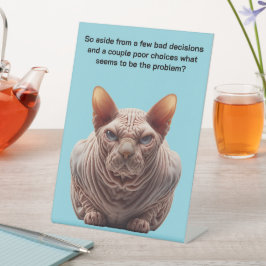 Chagrijnige Sphynx Kat Reclamebord Met Voetstuk