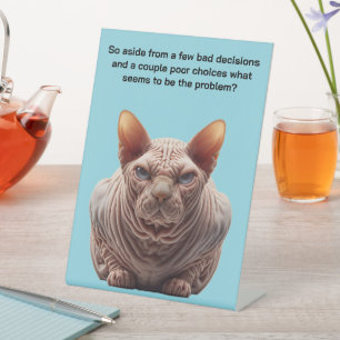 Chagrijnige Sphynx Kat Reclamebord Met Voetstuk