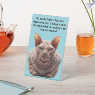 Chagrijnige Sphynx Kat Reclamebord Met Voetstuk