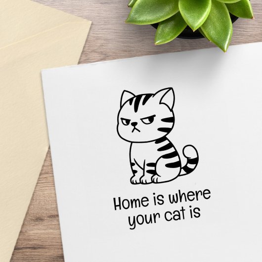 Chagrijnige Tabby Kat Aangepaste Tekst Rubberstempel