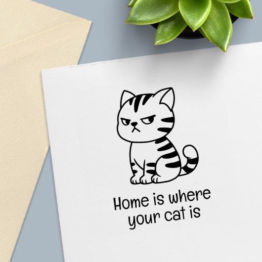 Chagrijnige Tabby Kat Aangepaste Tekst Zelfinktende Stempel