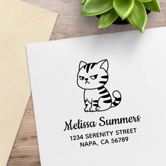 Chagrijnige Tabby Kat Adres Rubberstempel